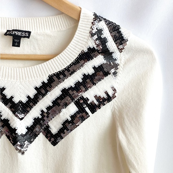 Express Sweaters - Express Sequin Sweater | Cream Knit | Quiet Luxury | Women’s Small